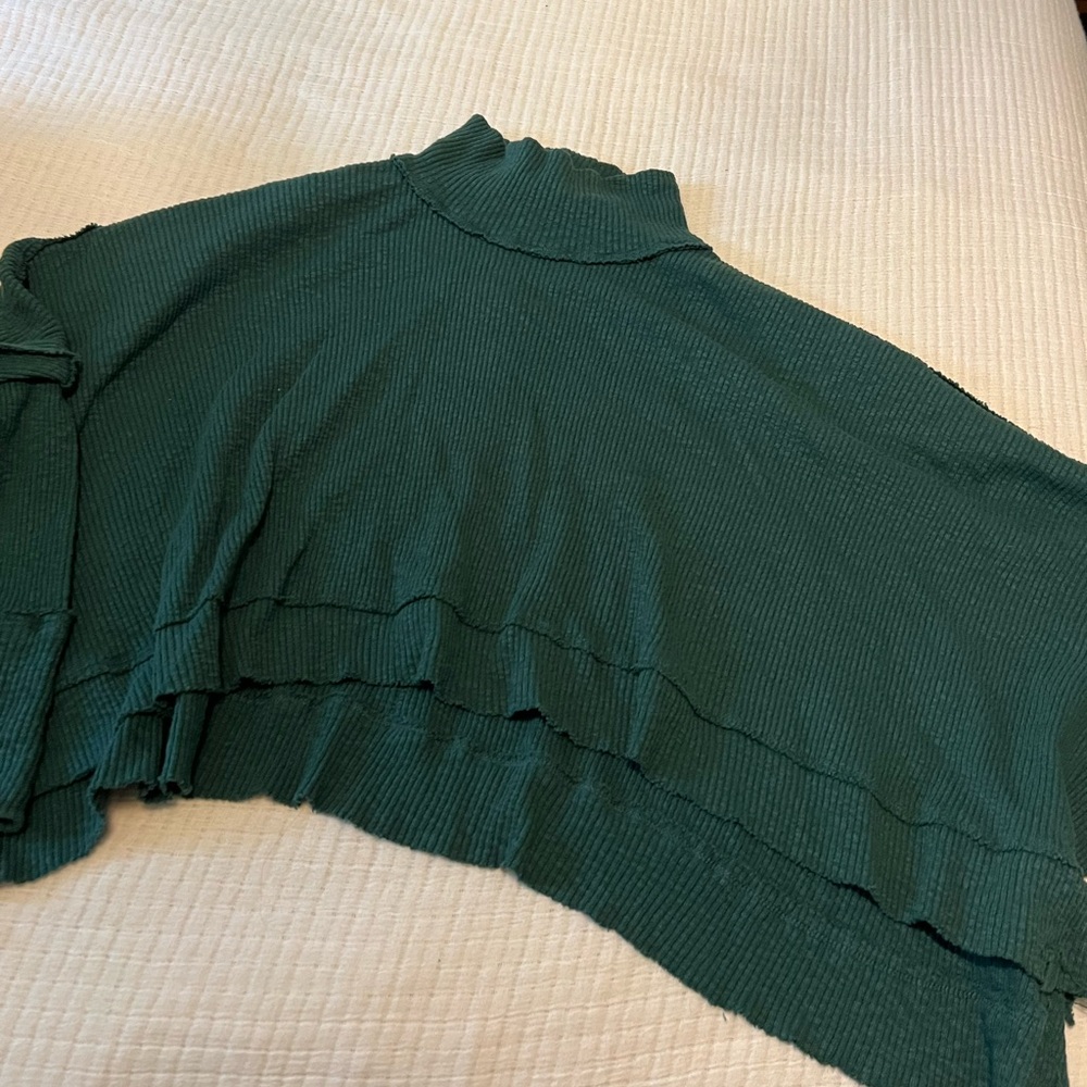 Free People Women's Moon Daisy Turtleneck Poncho Sweater Everglade